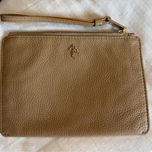 Cole Haan Nude Pebbled Leather Envelope Wristlet with Gold Detail